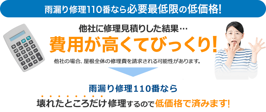雨漏り修理110番なら必要最低限の低価格！